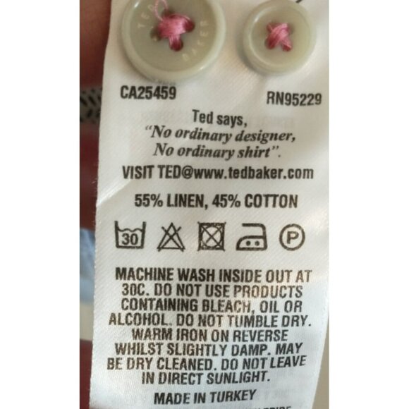 TED BAKER Mens Linen Blend Button Up Collarless Roll Tab Shirt Blue - 7 (3XL) - Picture 9 of 9